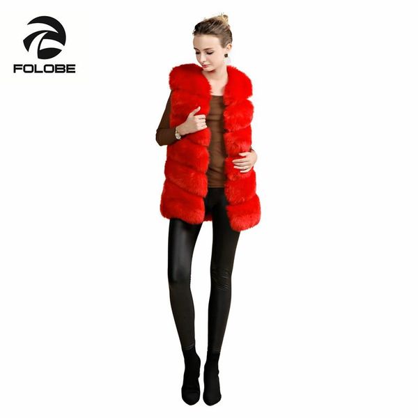

folobe casual fur vest coat luxury faux warm women coat vests winter fashion furs women's coats jacket gilet veste red, Black