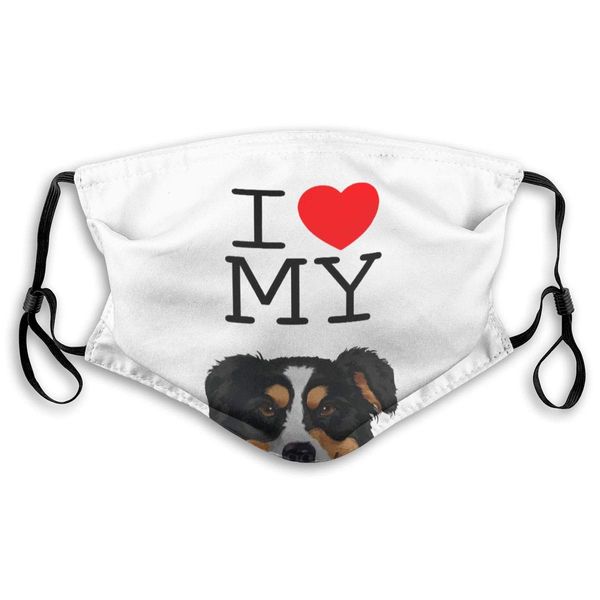 

i love my black aussie australian shepherd dog face mask bandanas for dust, outdoors, sports face cover up for men women