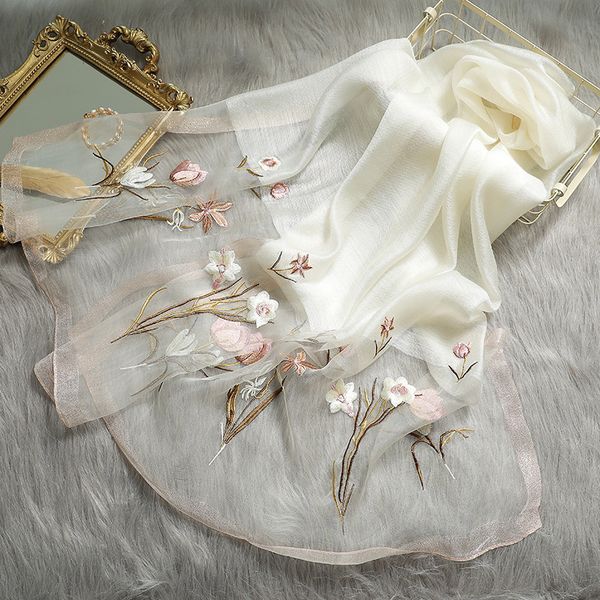 

new silk wool scarf women embroidery spring and summer solid color long scarves pashmina female shawl hair hijab bandana 201103, Blue;gray