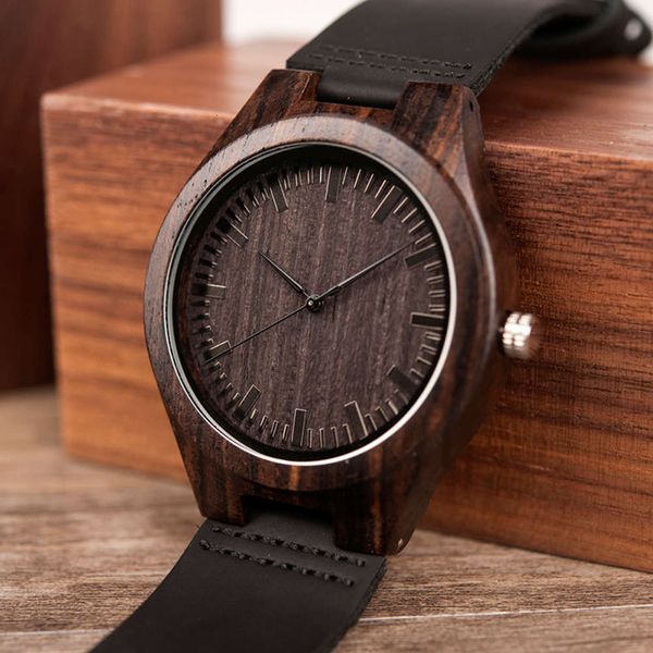 

watch bamboo men's natural black quartz simple sandalwood 20219q4s, Slivery;brown