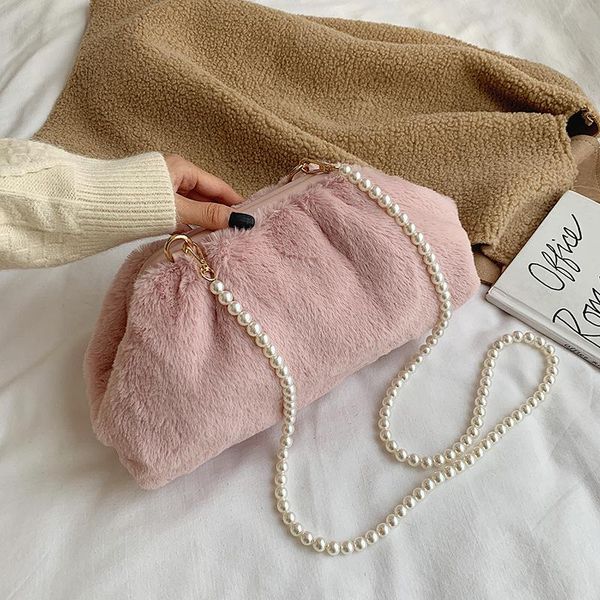 

cross body pearl sash crossbody bags for women 2021 winter soft faux fur shoulder small handbags and purses brand ladies hand bag