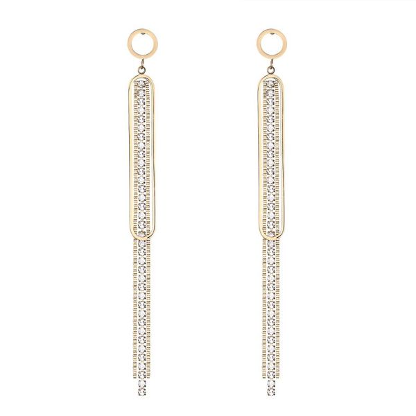 

beautiful circle hanging two box chain and shiny full zircon chain woman drop earring stainless steel light gold color earring, Silver