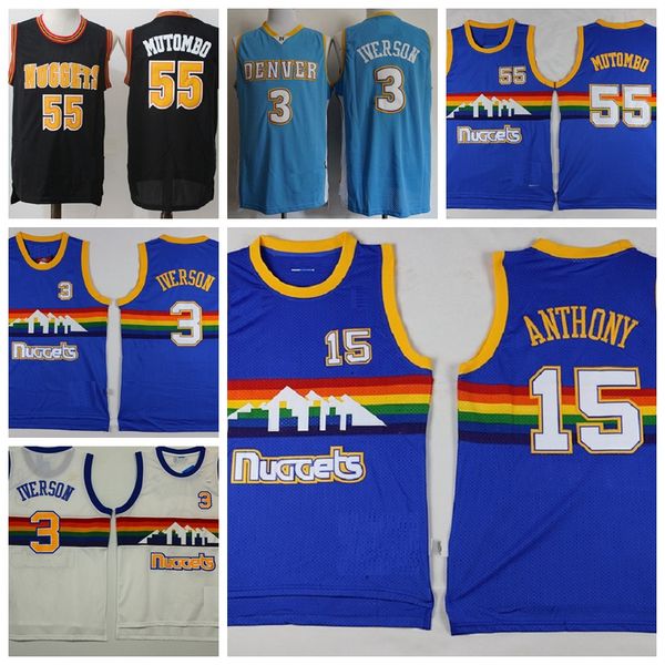 

mens dikembe 55 mutombo allen 3 iverson carmelo 15 anthony denver nuggets hardwoods classic basketball jersey floral 01, Black;red
