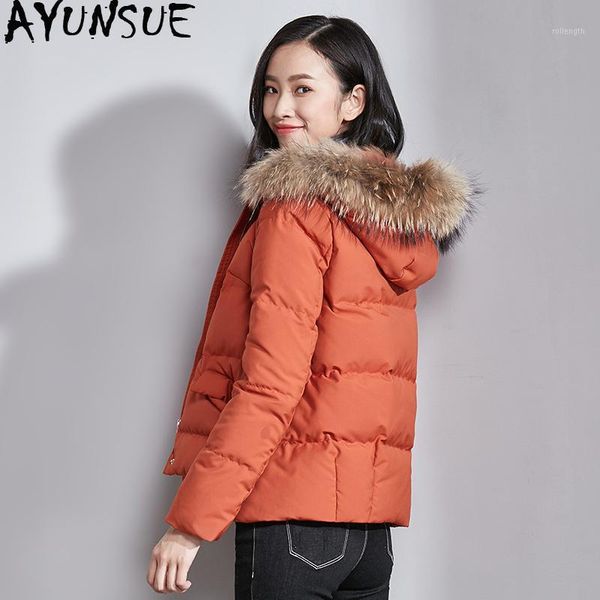 

ayunsue 2020 winter women's down jacket short korean duck down coat women raccoon fur collar kurtka damska vim17d5075 kj35271, Black