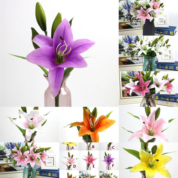 

3 home artificial heads flower wedding lily party decor silk floral decoration bouquet 38cm length colors 7 n3dlf