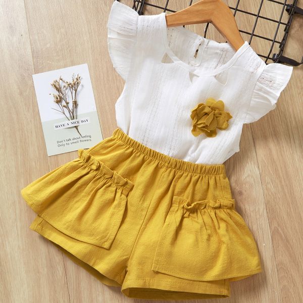 

girls clothing sets summer baby kids clothes suit children lace chiffon t-shirt pants casual infantil meninasx1019, White