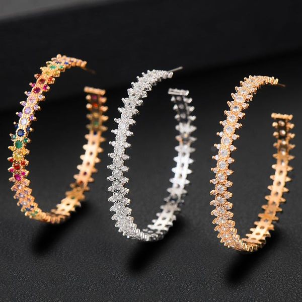 

hoop & huggie godki 2021 trendy multicolor cz earrings dubai colorful women bridal wedding jewelry aperture earring pulseras mujer moda, Golden;silver