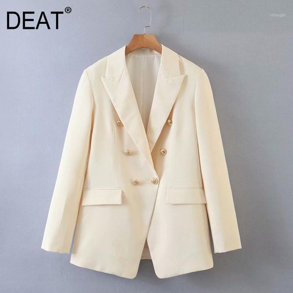 

deat] 2020 spring autumn new fashion simplicity v-neck double breasted solid color long sleeve women blazer coat1, White;black