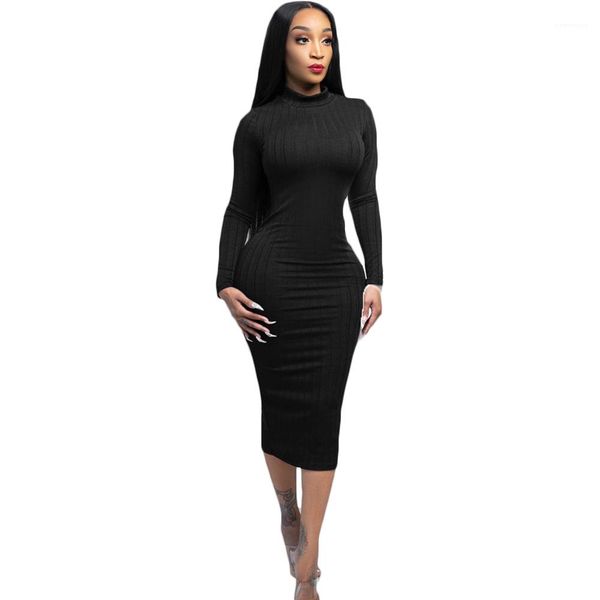 

knit dress autumn solid color long sleeve skinny base dress ladies casual clothing women high neck, Black;gray
