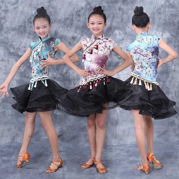 

latin dance dress children practice clothes chinese style professional competition dresses samba performance clothes dqs33971, Black;red