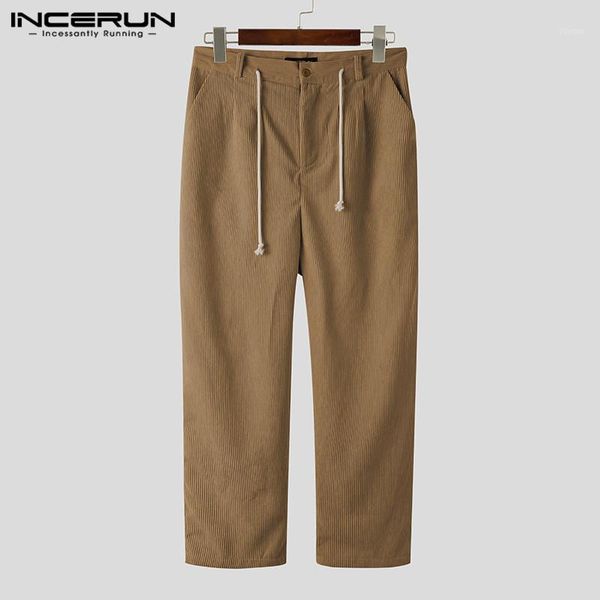 

incerun mens corduroy pants solid autumn joggers button retro straight trousers men pockets streetwear 2020 casual pants s-5xl 71, Black
