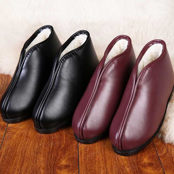 

boots fashion women casual shoes pu leather sewing outdoor warm cotton ladies winter home flat big size 44, Black