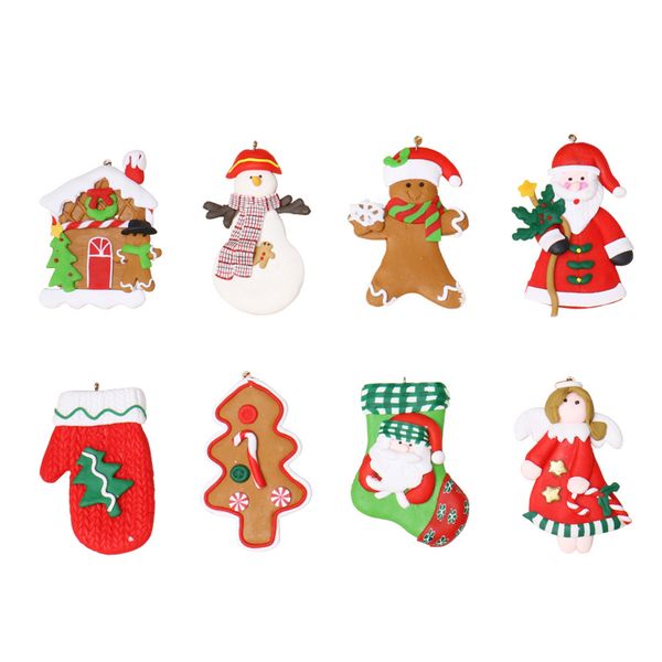 

lovely christmas decoration 9cm soft clay christmas tree pendant lovely santa snowman holiday decoration props ornaments vt1984