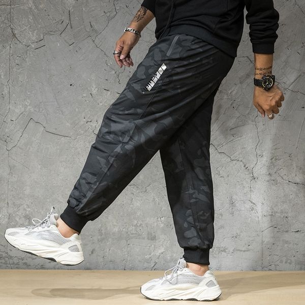 

crj0r chaopai large sportswear men elastic pants zipper zippers fat men's pocket waist drawstring zipper casual mouth printing camoufla, Blue
