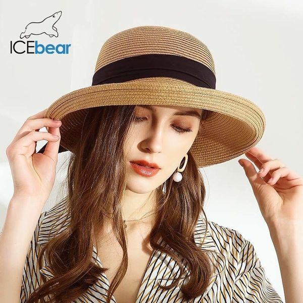 

icebear womens summer sun hats wide brim straw beach hat girls fashion foldable upf sun protection hats chapeau femme y200714, Blue;gray
