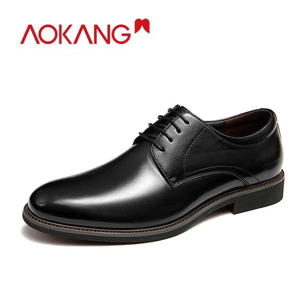 

aokang new arrival dress shoes men genuine leather derby shoes business shoe autumn comfortable business men high quality, Black