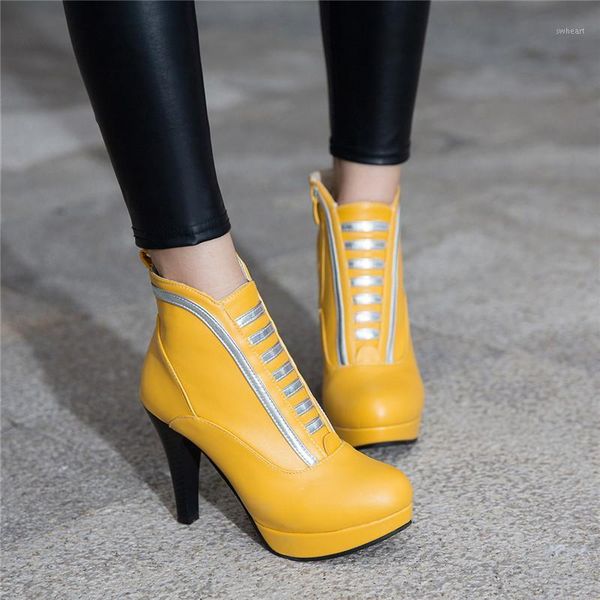 

boots ymechic 2021 autumn yellow fashion ladies spike high heel platform ankle gladiator women party wedding shoes plus size 431, Black