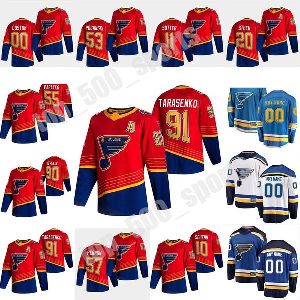 

reverse retro ice hockey 70 oskar sundqvist jersey st. louis blues 29 vince dunn 55 colton parayko 12 zach sanford 20 alexander steen, Black;red