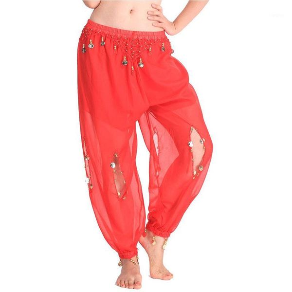 

belly dance pant 2020 woman belly dance costumes tribal lantern harem pants hanging coins pants1, Black;red