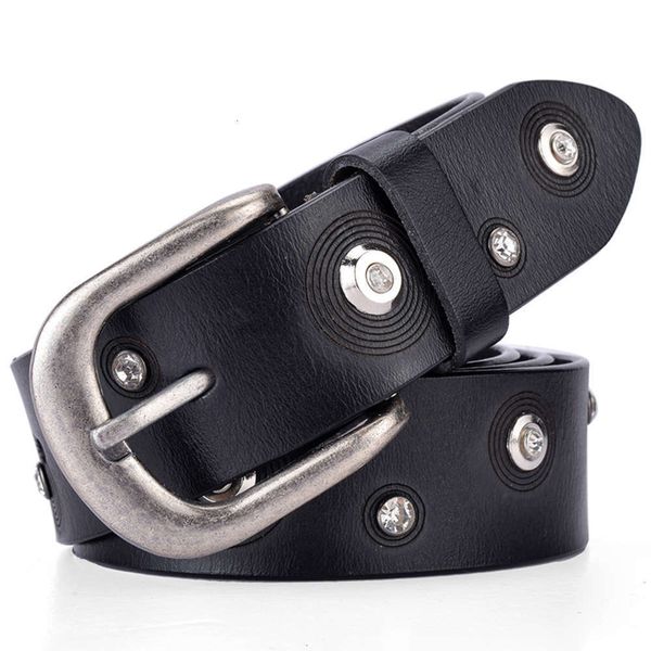 

leather women's new korean rivet leisure business alloy buckle belt versatile outdoor fashion, Black;brown