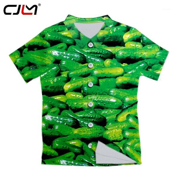 

cjlm fashion men shirt 3d print button shirt short sleeve streetwear pickles cucumber graphic hawaiian summer beach hip hop1, White;black