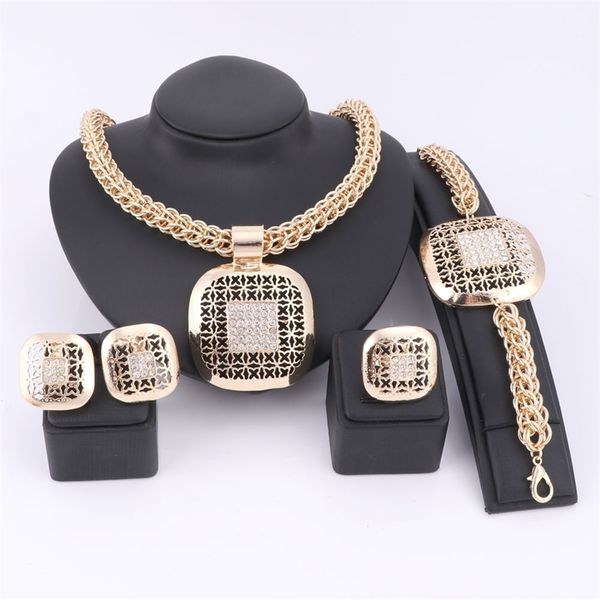 

fashion african beads exquisite dubai gold color square crystal jewelry set nigerian wedding bridal bijoux 201222, Slivery;crystal