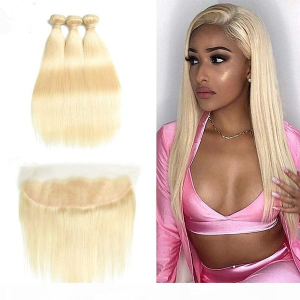 

peruvian straight hair bundles with lace frontal closure 613 blonde human hair frontal with baby hair 3 bundles with closure remy extension, Black;brown