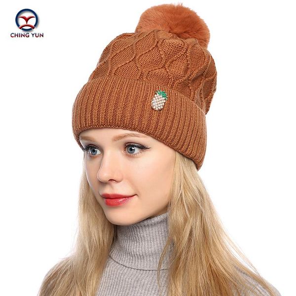 

ching yun autumn winter new women's knitted hats fashion solid color plus velvet thickening outdoor cycling warmth fur ball hat, Blue;gray
