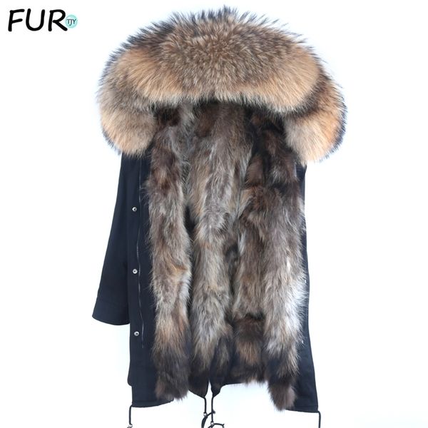 

real fur parka men winter jacket real raccoon fur hooded coats nature raccoon dog lining jacket man real fur coat 201201, Black