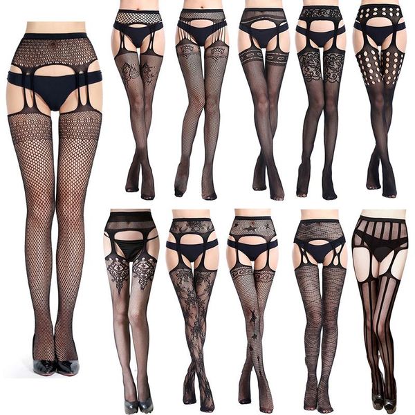 

socks & hosiery lace stockings women fashion black transparent nylon pantyhose hollow out thigh high fishnet tights lingerie, Black;white