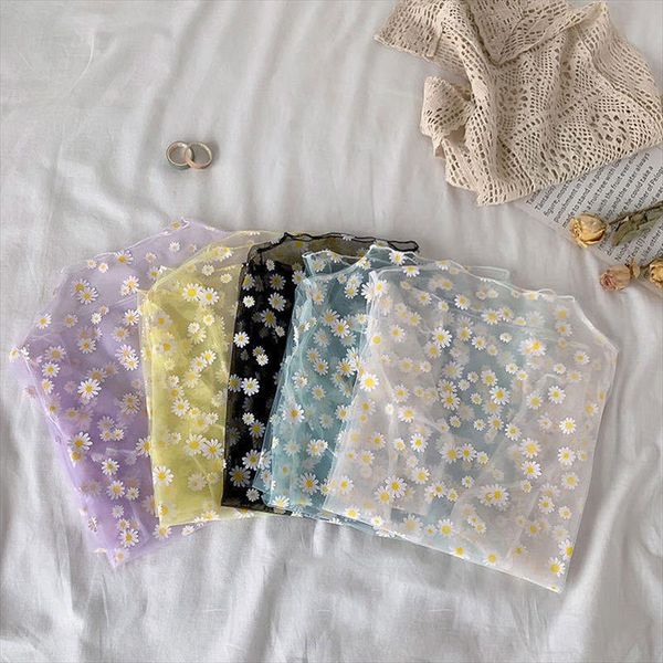 

women see through transparent mesh long sleeve sheer slim ladies turtleneck daisy t shirts tees t shirt shirt, White