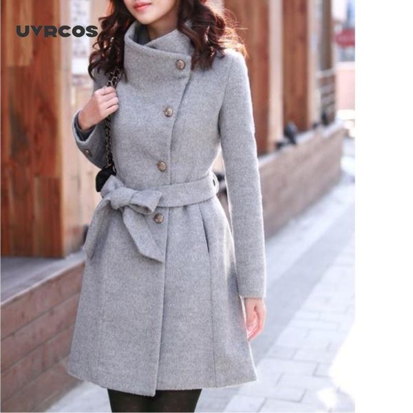 

women's wool & blends uvrcos 2021 ladies coat autumn and winter manteau femme overcoat cotton mixing coats, Black