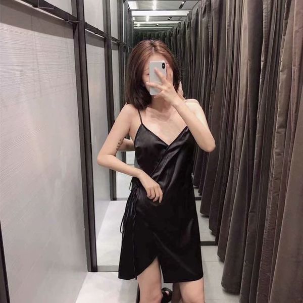 

new women's fashion cross 2019 v-neck sling show thin temperament suspender dress h5059, Black;gray