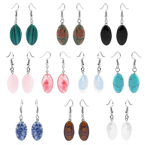 

1 пара красочные капли воды природный камень подвески подвески серьги серебро цвет крюк серьги для женщин, Silver