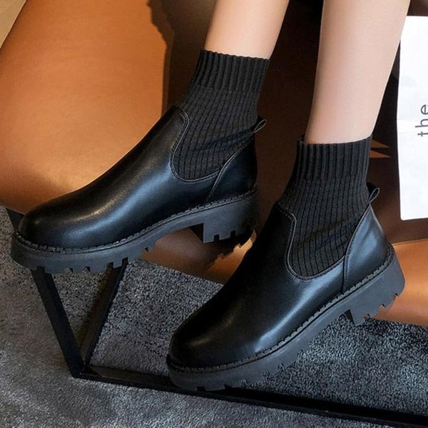 

women's sock ankle single shoes lace-up bare boots square heel short booties dropshipping low price discount woman man style, Black
