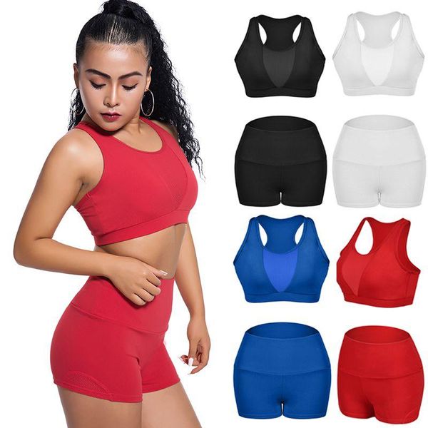 

yoga outfits ladies fitness suit quick-drying mesh set, White;red