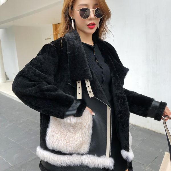 

wool fur coat street genuine motorcycle female jacket autumn winter coats and jackets women 2020 women's clothing casacos zjt974, Black