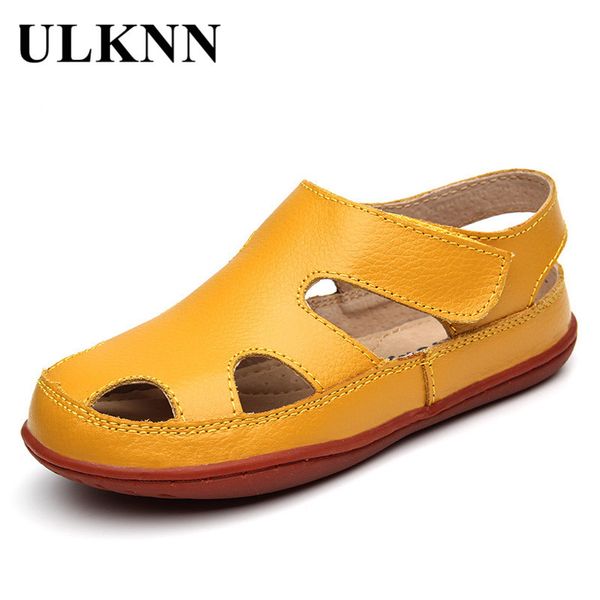 

ulknn summer children sandals genuine leather sandal beach shoes boys sandals girls shoes for kids closed toe toddler breathable 1007, Black;red