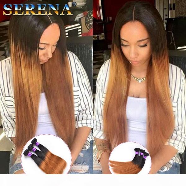 

ombre extensions волос # 1b 30 honey blonde ombre dark root богородица человеческих волос 3шт two tone прямые волосы плетение бразильский пр, Black