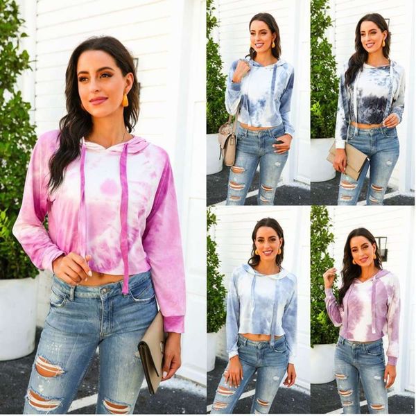 

tie bser dyed 2020 women's new hooded long sve sweater top, Black