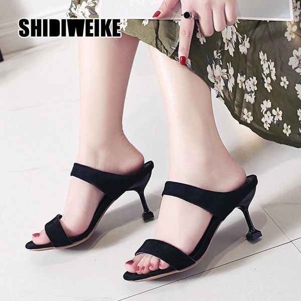 

2021 new ladies suede slippers easy to penetrate outside thick heel high heels round toe fashion women's shoes sandals va4971, Black