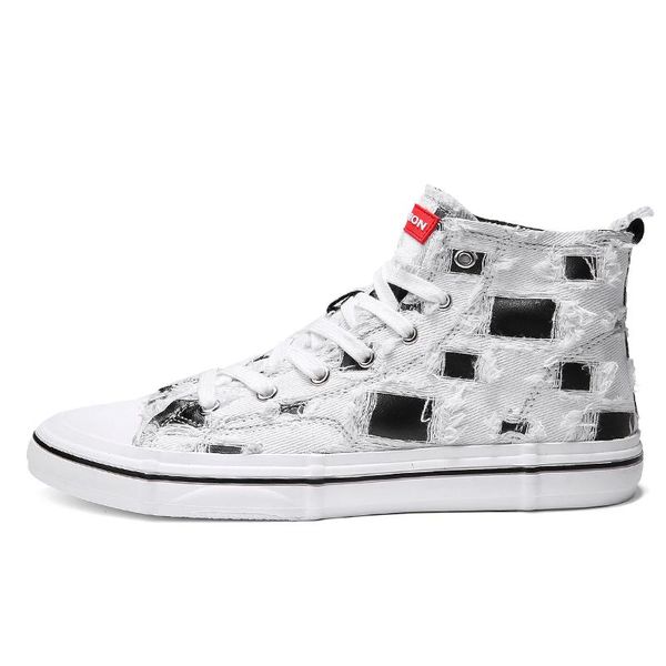 

2020 new spring and autumn men's canvas shoes fashion breathable high to help check handsome casual shoes handsome street, Black