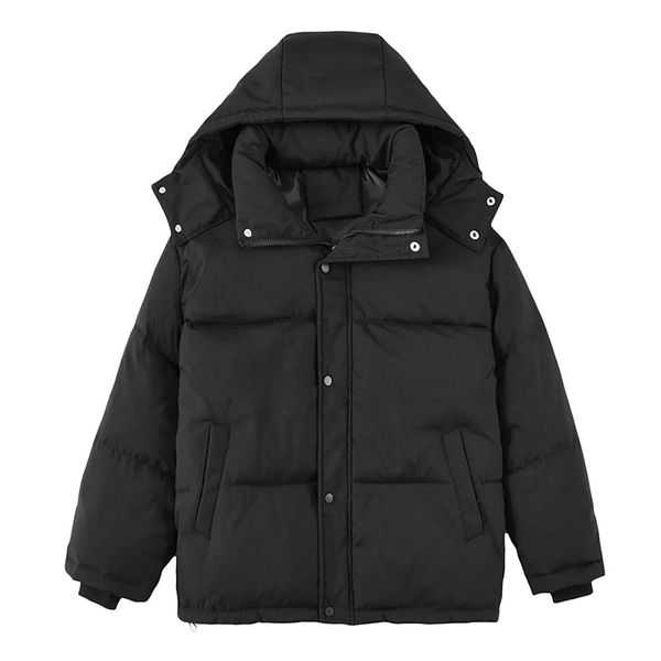 

2021 winter women new keep warm solid color hooded cotton clothes female simplicity zippers and buttons placket coat chic v5c4, Black