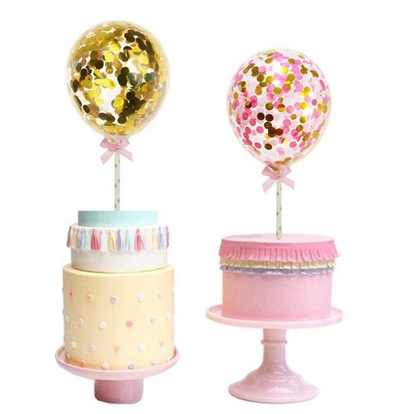 

1 set 5inch confetti balloon cake er decoration with paper straw bow baby shower favors wedding birthday party supplies