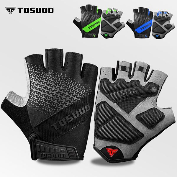 

tosuod 2020 new cycling non-slip mtb mountain bike half finger men summer bicycle gym fitness sports gloves, Blue;gray