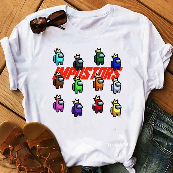 

crown game among us tshirts women funny impostor graphic t shirt camisetas mujer vogue summer style tee shirt femme streetwear, White