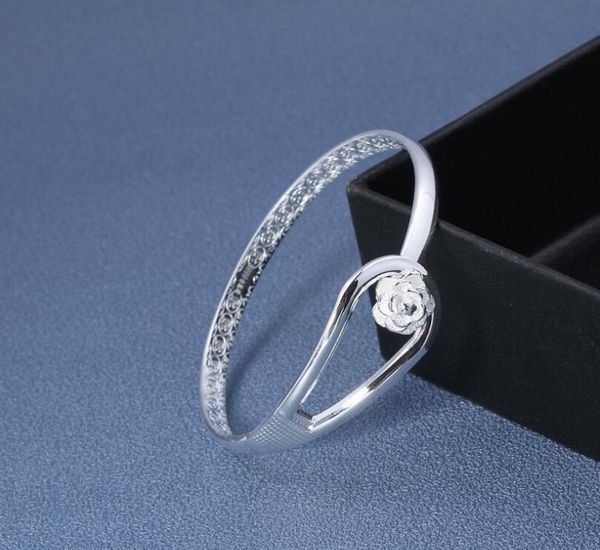

bangle bracelets 925 sterling silver rose flower cuff fashion bangle for women jewelry fr wmtsad bdegarden, Black