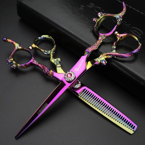 

новый набор 6,0 дюймов фиолетовый салон стрижки волос ножницы hairdressing профессиональный волос ножницы филировочные ножницы парикмахерски