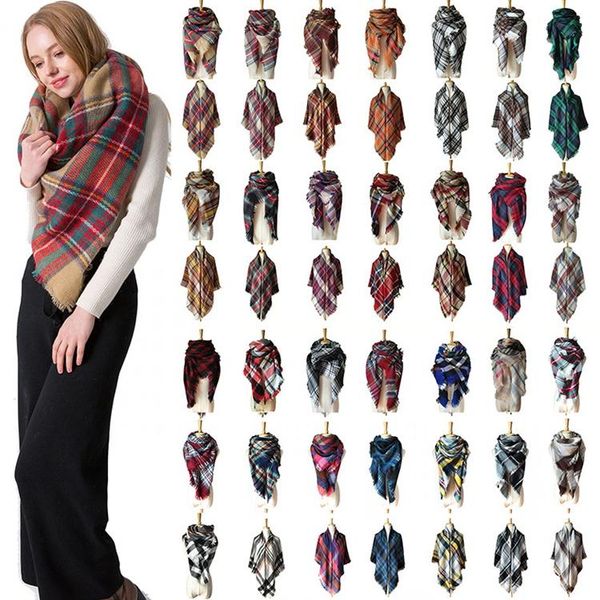 

wedding accessories other accessories 34 colors plaid pashmina scarf 140*140cm woman oversized tartan wrap shawl square tassel scarves warm, White