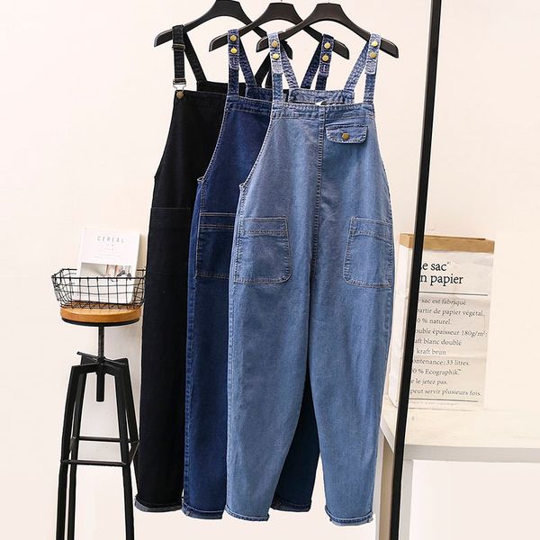

2021 new spring autumn women jeans jumpsuits female denim overalls vintage washed plus size 6xl women's trousers j128 g40c, Black;white